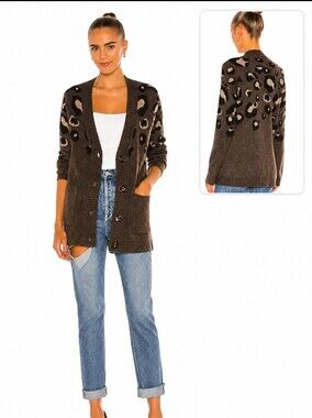 Heartloom Brown Cardigan Animal Leopard Print Cozy Soft Neutral brown  sz S